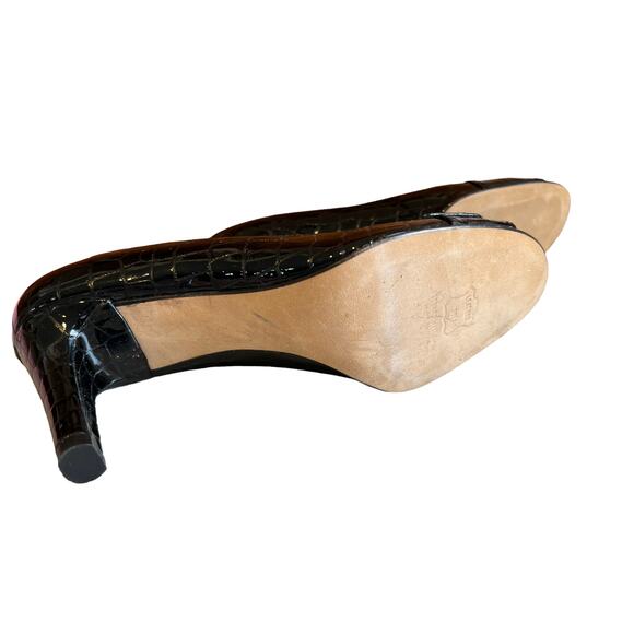 Stuart Weitzman croc embossed open toe heels black 8.5 - Picture 4 of 11